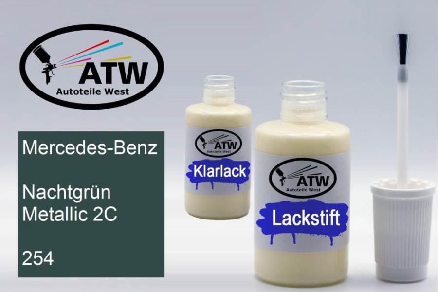 Mercedes-Benz, Nachtgrün Metallic 2C, 254: 20ml Lackstift + 20ml Klarlack - Set, von ATW Autoteile West.